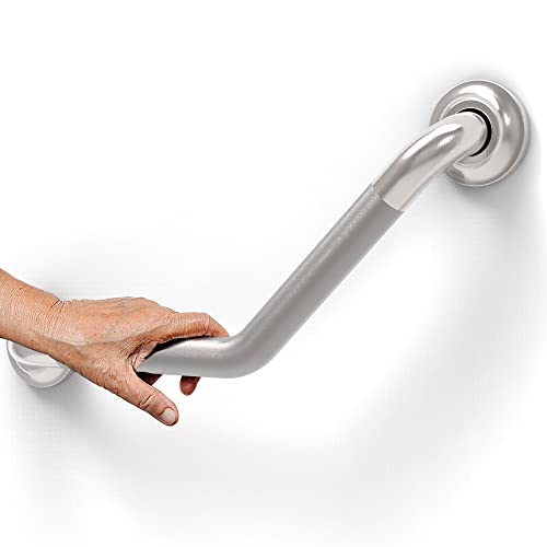 1-1/4 x 16 Stainless Steel Angled Grab Bar with Anti-Slip Peened Grip for Bathtubs, Shower & Toilet, ADA Compliant, Stud Mount 500lbs Support, Brushed Nickel