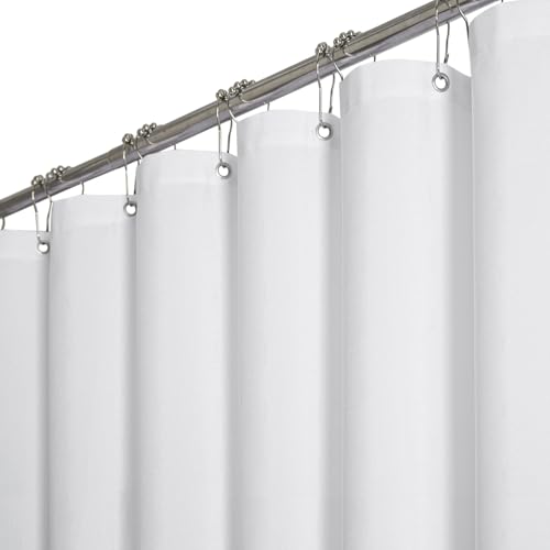 180x72 Linen Textured Waterproof Thick Fabric Shower Curtain, White | Clawfoot Tub Size, 230GSM Polyester, Heavy Duty Cloth, Weighted Hem, 32 Plastic Hooks, Modern Hotel Style, Machine Washable - color: White, size: 180"W x 72"L (Pack of 1)