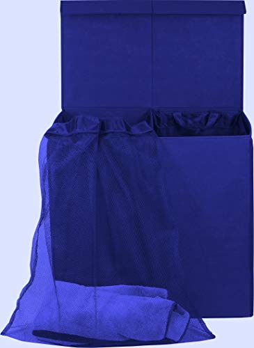 Simple Houseware Double Laundry Hamper with Lid & Removable Bags, Dark Blue | Heavy Duty 600D Polyester, Water-Resistant Surface - color: Dark Blue