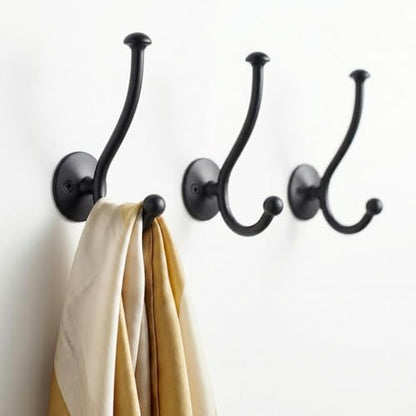 2-Pack Heavy Duty Wall Hooks, Matte Black Double Coat Hooks Wall Mounted, Rustproof Metal Towel & Robe Hook Hardware with Screws for Bathroom, Entryway, Hanging Coats, Hats, Bags, Keys - color: 2 pack-Black