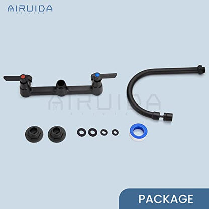 Airuida 8 Inch Matte Black Wall Mount Kitchen Sink Faucet | 2 Handle Kitchen Faucet,without Adapter,360° Swivel Spout,Commercial Sink Faucet,for Laundry Utility - color: Matte Black