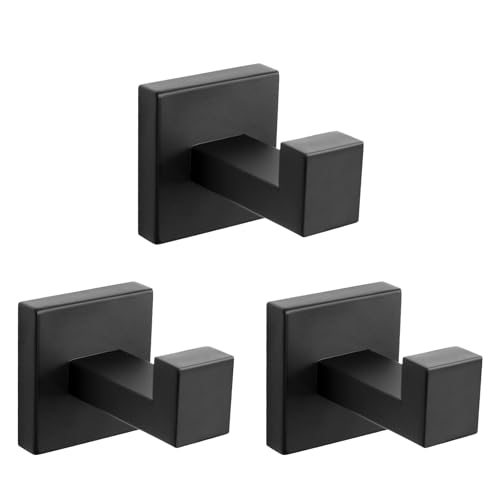 NearMoon Bath Towel Hooks -SUS304 Stainless Steel Square Clothes Robe Hooks Hanger, Heavy Duty Coat Hooks for Bathroom Livingroom Hotel Kitchen Garage, Wall Mounted - 3 Pack (Matte Black) - color: Matte Black