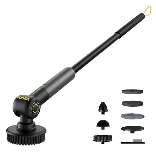 Fanttik Flip G9 Pro Electric Scrubber, VoltiPulse Motor, for Bathroom | Dual-Speed Cleaner with 6 Brush Heads, Adjustable Angle & Extendable Handle, IPX7 Waterproof, Type-C Charge, Black - color: Black
