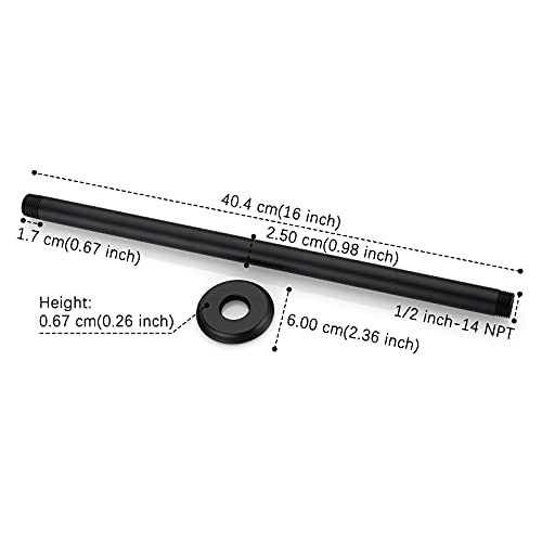 16 Inch Matte Black Ceiling Mounted Shower Arm for Rain Shower Head | Shower arm and flange - color: Black, size: 16 Inches
