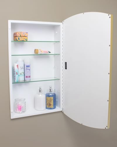 16x26 Harper Crescent Metal Framed Rectangle Recessed Bathroom Medicine Cabinet, Arced Mirror, 14x24 in-Wall Opening, Adjustable Glass Shelves, Magnet Close, Gold - color: Gold, size: 16x26