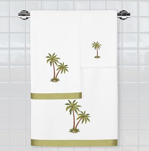Flourish 4-Piece Premium Towel Set, Island Style Embroidery, Plush Turkish Cotton, Durable & Quick Dry, Elegant Bath Ensemble, 2 Bath 2 Hand Towels, White - color: White, size: 2 Pcs Bath 2 Pcs Hand Towel