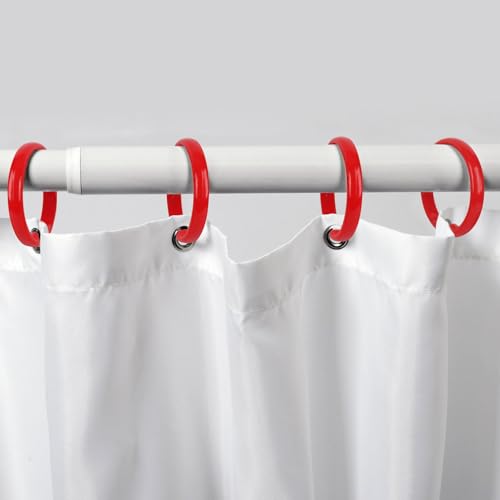 Red Shower Curtain Hooks - 12 Pcs Circular Plastic Shower Curtain Rings for Bathroom - O Shaped Red Shower Hooks Rings for Shower Curtain Rod - color: Red