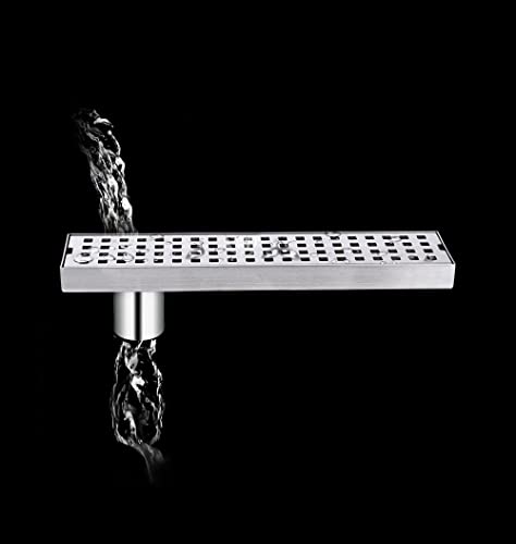 11.8" Linear Shower Drain,Rectangle Shower Floor Drain with Grate Offset Side Outlet Stainless Steel Brushed Finish