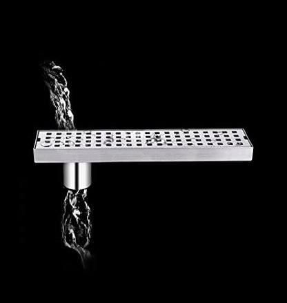 11.8" Linear Shower Drain,Rectangle Shower Floor Drain with Grate Offset Side Outlet Stainless Steel Brushed Finish