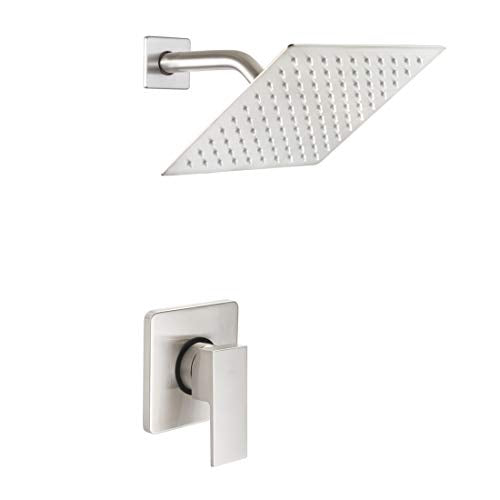 Shower Only Faucet Set Brushed Nickel, Bathroom Rain Mixer Shower Head Set Wall Mounted Rainfall Shower System Single Handle Shower Trim Kit with Rough-in Valve - color: Brushed Nickel, size: 8 Inch (Wall Mount)