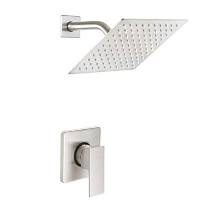 Shower Only Faucet Set Brushed Nickel, Bathroom Rain Mixer Shower Head Set Wall Mounted Rainfall Shower System Single Handle Shower Trim Kit with Rough-in Valve - color: Brushed Nickel, size: 8 Inch (Wall Mount)