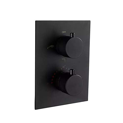 Thermostatic Rain Shower System, Concealed Matte Black Combo Set Wall Mounted Faucet with Rainfall Head, Handheld