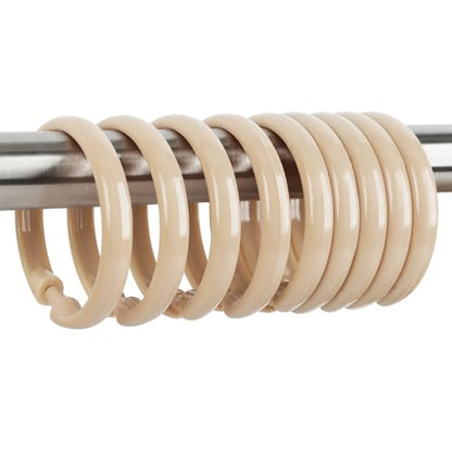 Beige Shower Curtain Hooks - 12 Pcs Circular Plastic Shower Curtain Rings for Bathroom - O Shaped Ivory Cream Shower Hooks Rings for Shower Curtain Rod - color: Beige