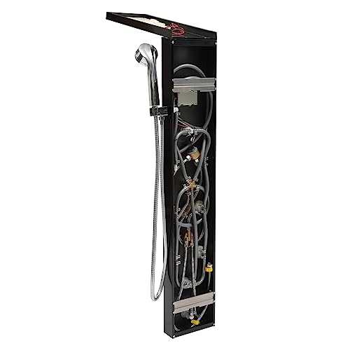 Black LED Shower Panel Tower System with 8 Massage Body Jets, Stainless Steel 6 IN 1 Shower Tower with Rainfall Waterfall Shower Head and Handheld, Multi-Function Bathroom Shower Panel