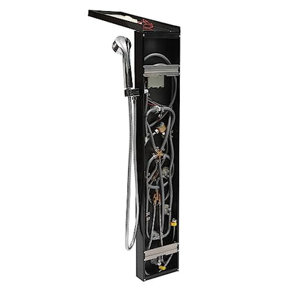 Black LED Shower Panel Tower System with 8 Massage Body Jets, Stainless Steel 6 IN 1 Shower Tower with Rainfall Waterfall Shower Head and Handheld, Multi-Function Bathroom Shower Panel