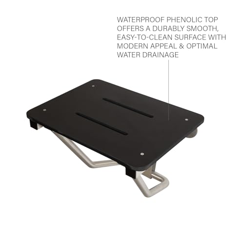 28" x 15" Black Folding Wall Mount Shower Seat Bench, ADA Compliant - color: Black, size: 28 inch
