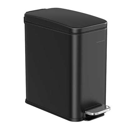 SONGMICS Bathroom Trash Can, 2.6 Gallon (10 L) Small Trash Bin with Lid, Slim for Small Spaces, Stainless Steel Garbage Can, Soft Close, Black ULTB561B10 - color: Black, style: 2.6 Gal.