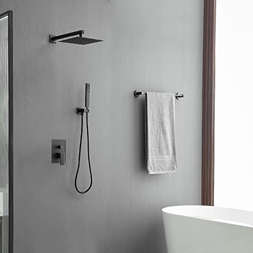 12" Rain Shower System Matte Black Bathroom Luxury Mixer Shower Combo Set | Wall Mounted Rainfall Shower Head Shower Faucet with Handheld Sprayer Rough-in Valve Body and Trim Included by Homevacious