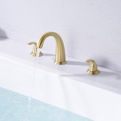 SUMERAIN 2-Handle Widespread Roman Bathtub Faucet Tub Filler with Valve Brushed Gold | 3 Holes, Tub Filler, with Valve, High Flow Rate, Traditional Design, Easy Install - color: Brushed Gold, size: 8-3/8" spout reach