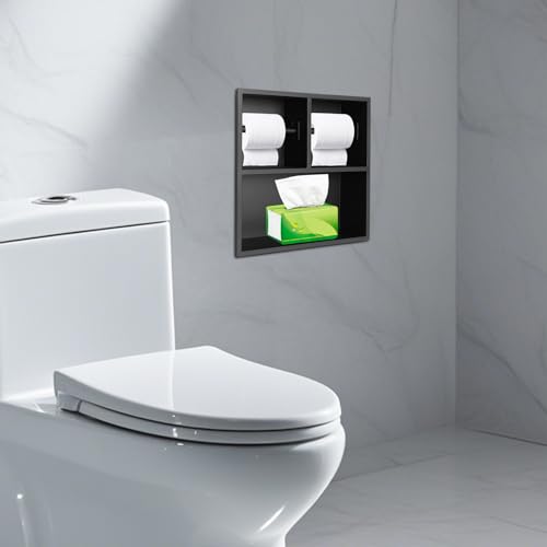 Dual Toilet Roll Holder, Recessed Toilet Paper Holder 304 Stainless Steel | Toilets Paper Holders Horizontal Toilets Paper Niche Toilet Niche Dispenser with Storage 12.2 LX 3.94W X 12.2H in (Black) - color: Black