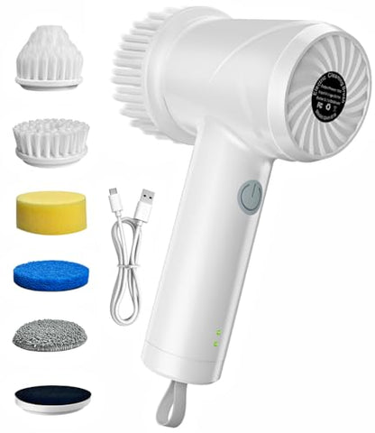 Electric Spin Scrubber - Cordless IPX7 Waterproof Shower Scrubber with 2 Speed Settings and 6 Replaceable Heads，Electric Cleaning Brush for Bathroom，Kitchen and Windows - style: Short Handle