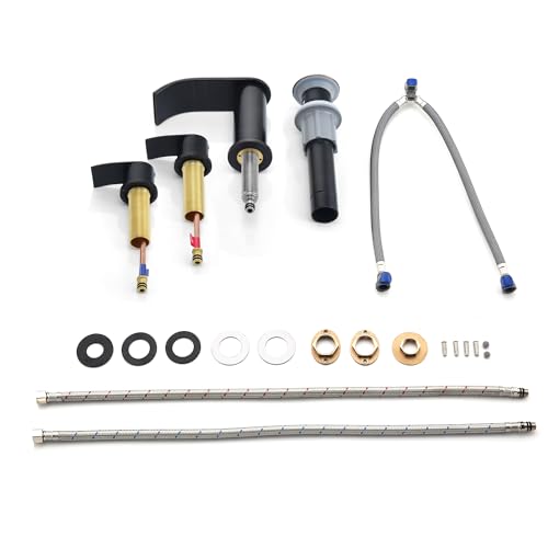 Ultimate Unicorn 8 inch Bathroom Faucet Oil Rubbed Bronze, Waterfall Bathroom Sink Faucet with Metal Pop-up Drain Stopper and 2 Supply Hoses,2 Handle Widespread Faucets for Vanity Sink 3 Holes | Bathroom Sink Faucet with Metal Pop-up Drain Stopper and 2 S