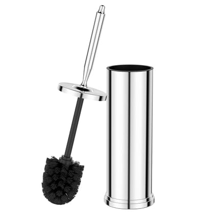 Stainless Steel Toilet Bowl Brush and Holder Set Scrubber Chrome | Weighted Stable Base Removable Inner Tube Toilet Bowl Brush Splash-Proof Design for Deep Cleaning Space Saving Storage - color: Chrome