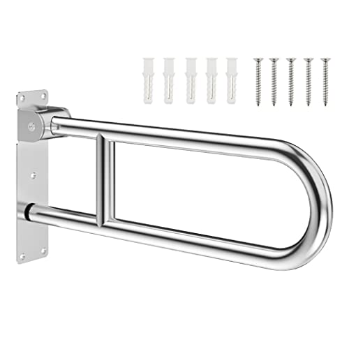 U-Shaped Polished Foldable Toilet Grab Bar,Matte Black Flip-Up Bathroom Handrail for Elderly Handicap Pregnant,Wall Mounted Barrier-Free Folding Shower Assist Aid (Polished 60cm) - color: Polished