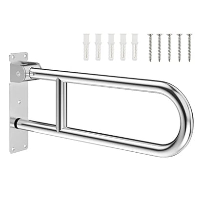 U-Shaped Polished Foldable Toilet Grab Bar,Matte Black Flip-Up Bathroom Handrail for Elderly Handicap Pregnant,Wall Mounted Barrier-Free Folding Shower Assist Aid (Polished 60cm) - color: Polished