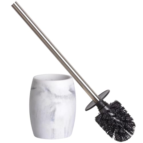 Clasin Home Toilet Bowl Brush and Holder with Stainless Steel Long Handle, Toilet Scrubber Brush with Durable Base, 360° Deep Cleaning Bristles for Bathroom, Compact Set for Small Space (White) - color: White