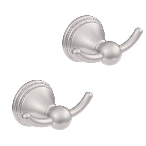 Asidrama Towel Hooks for Bathroom,Brushed Satin Nickel Coat Hooks for Kitchen Shower Door Wall Mounted,Exquisite Robe & Towel Hooks,Durable Robe Wall Hooks for Hanging Towels (2 Pack) - color: Brushed Satin Nickel, size: 2 Pack