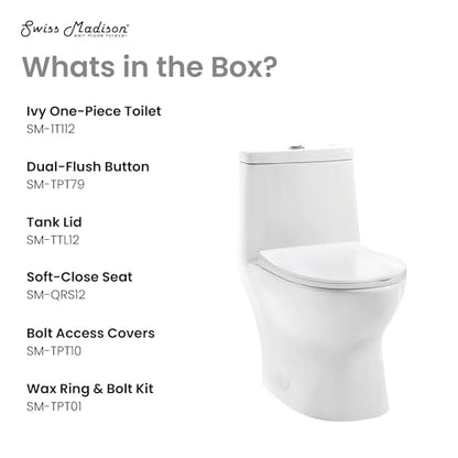 Swiss Madison SM-1T112 Ivy One Piece Toilet Dual Flush - color: Glossy White, size: 12" Rough-in