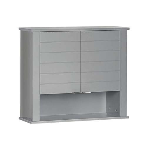 RiverRidge Madison Two-Door Over The Toilet Storage Cabinet Gray Wall Mounted Medicine Cabinet with Adjustable Shelves, Modern Flat Handles & Horizontal Grooved Aesthetic