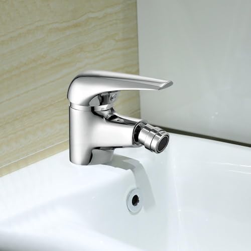 Bidet Faucet with Single Hole-Solid Brass Ceramic Valve Bidet Toilet Attachment for Hot and Cold Water (Chrome)