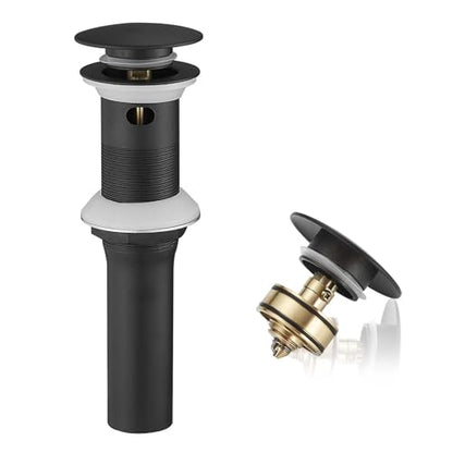 Bathroom Sink Drain, 1-1/2" to 1-3/4", Matte Black | Bathroom Sink Stopper with Overflow Pop Up Drain Assembly Stopper, Vessel Vanity Lavatory Commercial Bath Brass - color: Black