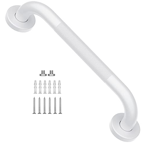 12 Inch White Grab Bar, Grab Bar for Bathtubs and Showers | Anti-Slip Knurled Grip, Stainless Steel, Bathroom Handle for Senior Elderly, Balanced Assist Bar, Wall Mounted Handicap Bars - color: White, size: 12 Inch