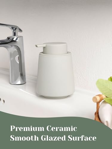 INGOFIN Ceramic Soap Dispenser -14 oz Bathroom Hand Soap Dispenser Liquid Dispenser with Pump Refillable Modern Lotion Dish Dispenser for Kitchen Matte Grey - color: Grey-liquid