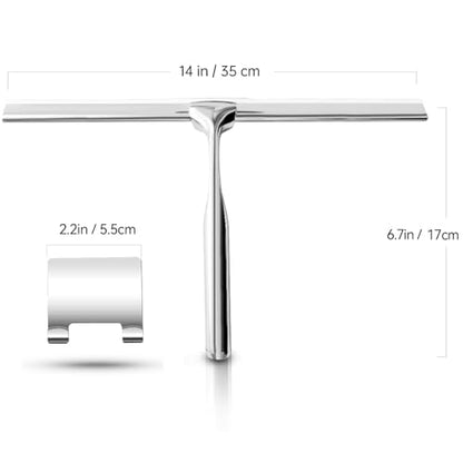 Shower Squeegees Stainless Steel with Self Adhesive Hook Window Squeegees for Shower Doors Bathroom Mirror Wiper, Window Glass Cleaning - size: 14 Inches
