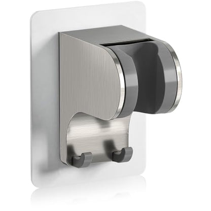 JONKEAN 3m Shower Head Holder Without Drilling Brushed Nickel, 1 Pack | 2 Practical Hooks Design, Angle Adjustable Bracket, Fits G1/2 Shower Hose, Easy to Install No drilling Required - style: Brushed Nickel