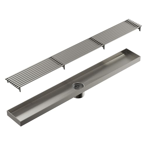 24 Inch Linear Shower Drain, Brushed Nickel Rectangular Floor Drain with Removable Grate, SUS304 Stainless Steel, High Flow Capacity and cUPC Certified - color: Brushed Nickel, size: 24