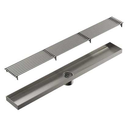 24 Inch Linear Shower Drain, Brushed Nickel Rectangular Floor Drain with Removable Grate, SUS304 Stainless Steel, High Flow Capacity and cUPC Certified - color: Brushed Nickel, size: 24