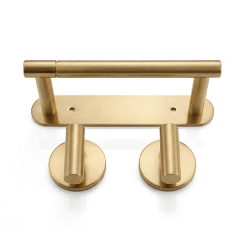 Bathroom Hardware Set Brushed Gold | Toilet Paper Holder, Double Robe Hook, Wall Mounted, Stainless Steel - color: Lasijin