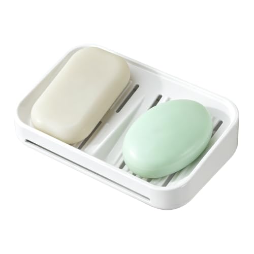 Self-Draining Soap Dish, 2-Compartment Bar Soap Holder | Soap Saver with Magnetic Detachable Tray, Shampoo and Conditioner Bar Holder, ABS Plastic Soap Holder for Shower, White