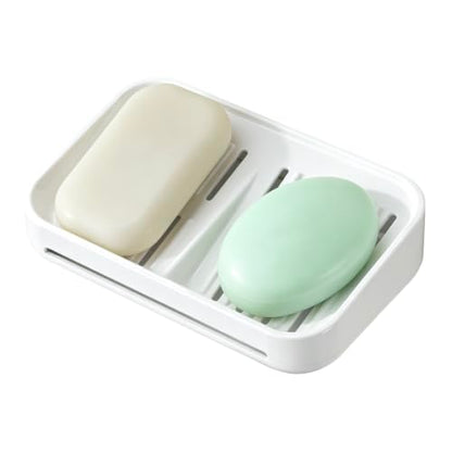 Self-Draining Soap Dish, 2-Compartment Bar Soap Holder | Soap Saver with Magnetic Detachable Tray, Shampoo and Conditioner Bar Holder, ABS Plastic Soap Holder for Shower, White