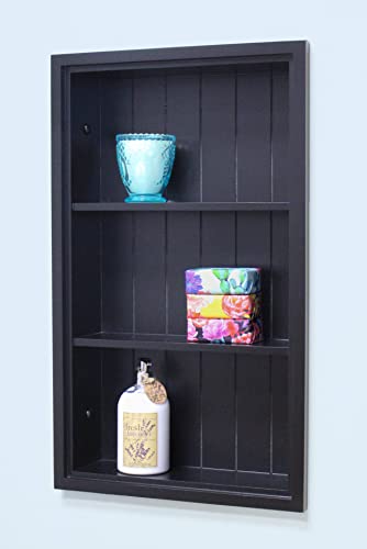 14x24 Sloane Recessed Wall Niche Medicine Cabinet Replacement, in The Wall Bathroom Cabinet Insert Shelf/Shelves, Made in North America, Real Wood, NO MDF, Black Beadboard Back - color: Black, size: 14x24