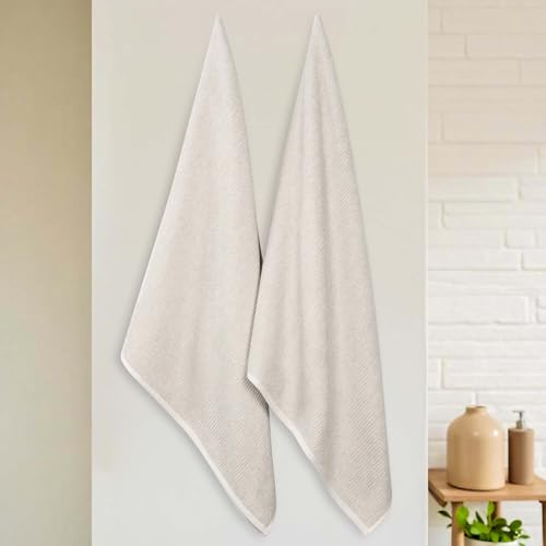 Superior Destin Viscose Cotton Blend Medium Weight Bath Sheets, for Bathroom, Shower, Spa, Plush, Quick Dry, Ultra-Soft Towels, Essentials, Ribbed Design, Oversized Towels, Set of 2, Beige - color: Beige, size: Bath Sheet - 2PC