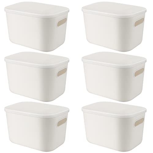 JOIKIT 6 Pack White Storage Bins with Lid, 10 x 7 x 6.3 Inch Bathroom Kitchen Organizer Bin with Cap, Plastic Vanity Storage Bins for Hand Soap Body Washes Towels Shampoos Lotions Bath Balls - size: 6PCS with Lid