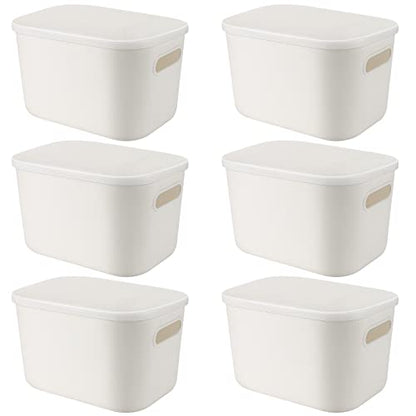 JOIKIT 6 Pack White Storage Bins with Lid, 10 x 7 x 6.3 Inch Bathroom Kitchen Organizer Bin with Cap, Plastic Vanity Storage Bins for Hand Soap Body Washes Towels Shampoos Lotions Bath Balls - size: 6PCS with Lid