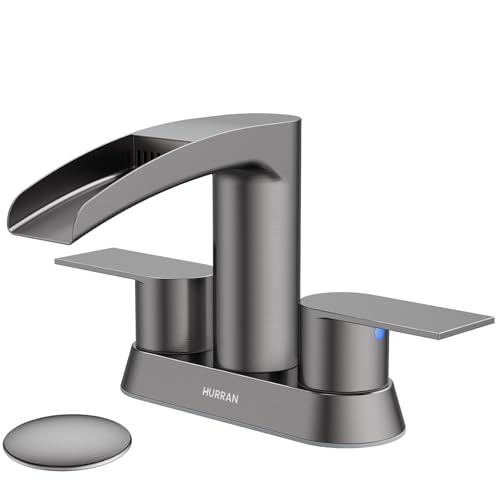Bathroom Sink Faucet for 3 Hole, Hurran 4 Inch Bathroom Faucets with Pop-up Drain, Stainless Steel 2-Handle Waterfall Faucet for Bathroom Sink, Brushed Grey - color: Brushed Grey