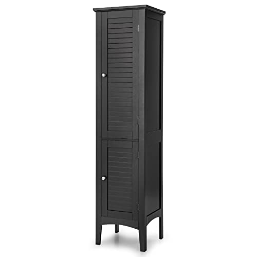 Giantex Storage Cabinet Bathroom High Cabinet with 5 Tier Shelves, Freestanding Slim Cabinet, Tall Organizer for Bathroom, Kitchen, Living Room, Linen Tower Narrow Floor Cabinet (Black) - color: Black